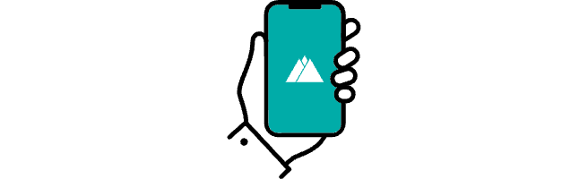 An illustration of a hand holding a mobile device. The screen on the mobile device is displaying the Web Summit Rio logo