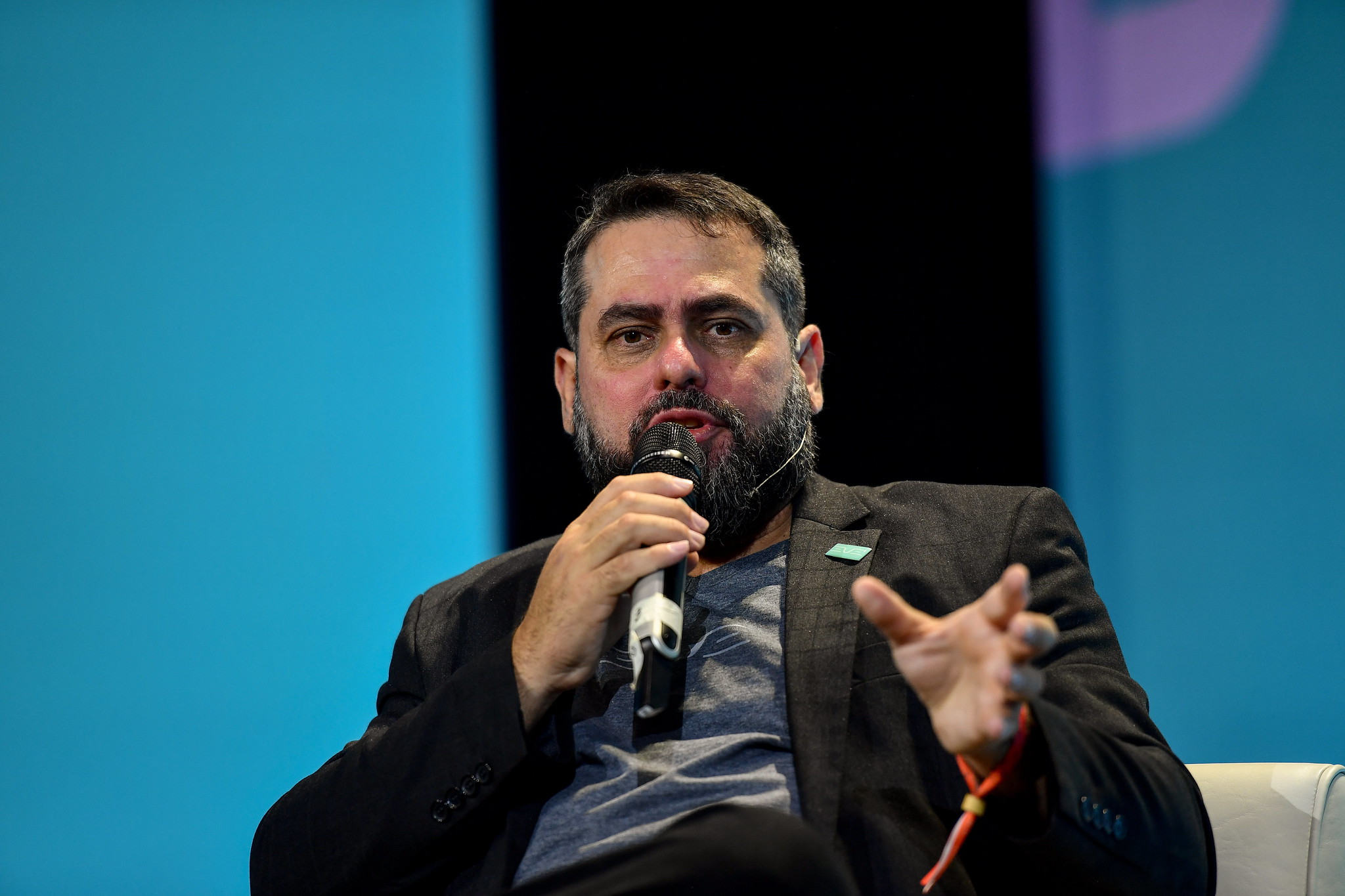 André Stein, CEO, Eve Air Mobilty, on Auto/Tech & TalkRobot Stage during day three of Web Summit Rio 2023 at Riocentro in Rio de Janeiro, Brazil