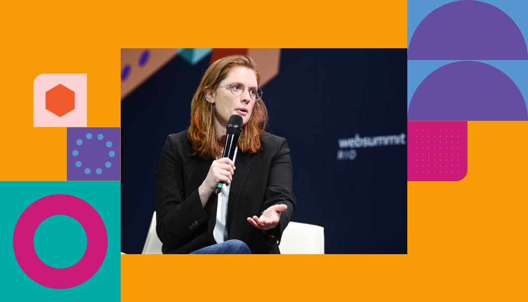 An image of Kathleen Breitman, co-founder of Tezos, on the Crypto Stage during day two of Web Summit Rio 2023.