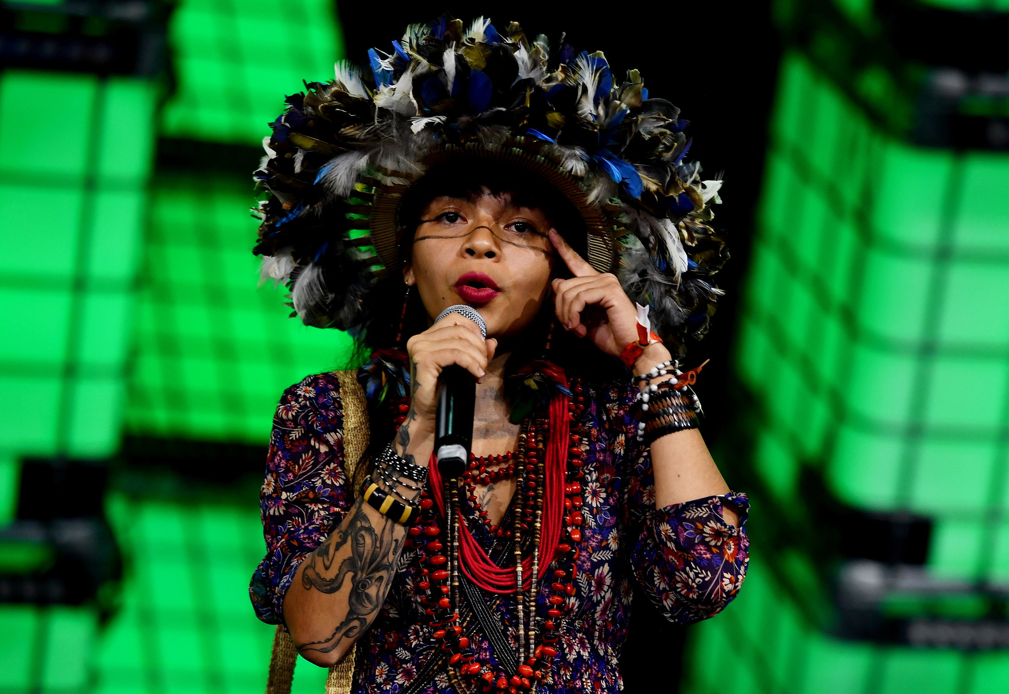 Amazonian Activist Txai Suruí on Centre Stage during the opening night of Web Summit Rio 2023 at Riocentro in Rio de Janeiro, Brazil.