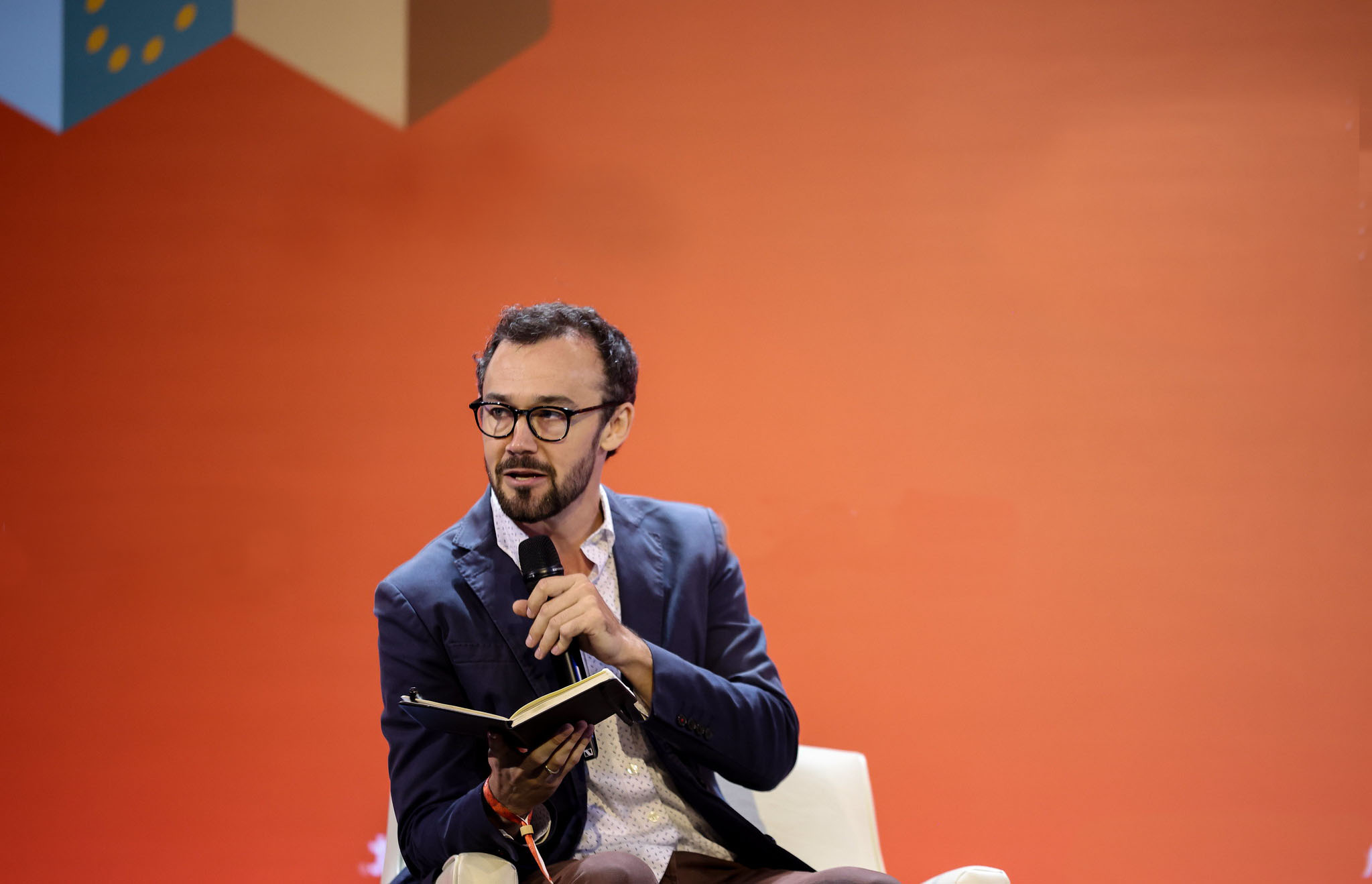 Brad Haynes, Brazil Bureau Chief, Reuters News, on PANDACONF Stage during day one of Web Summit Rio 2023 at Riocentro in Rio de Janeiro, Brazil