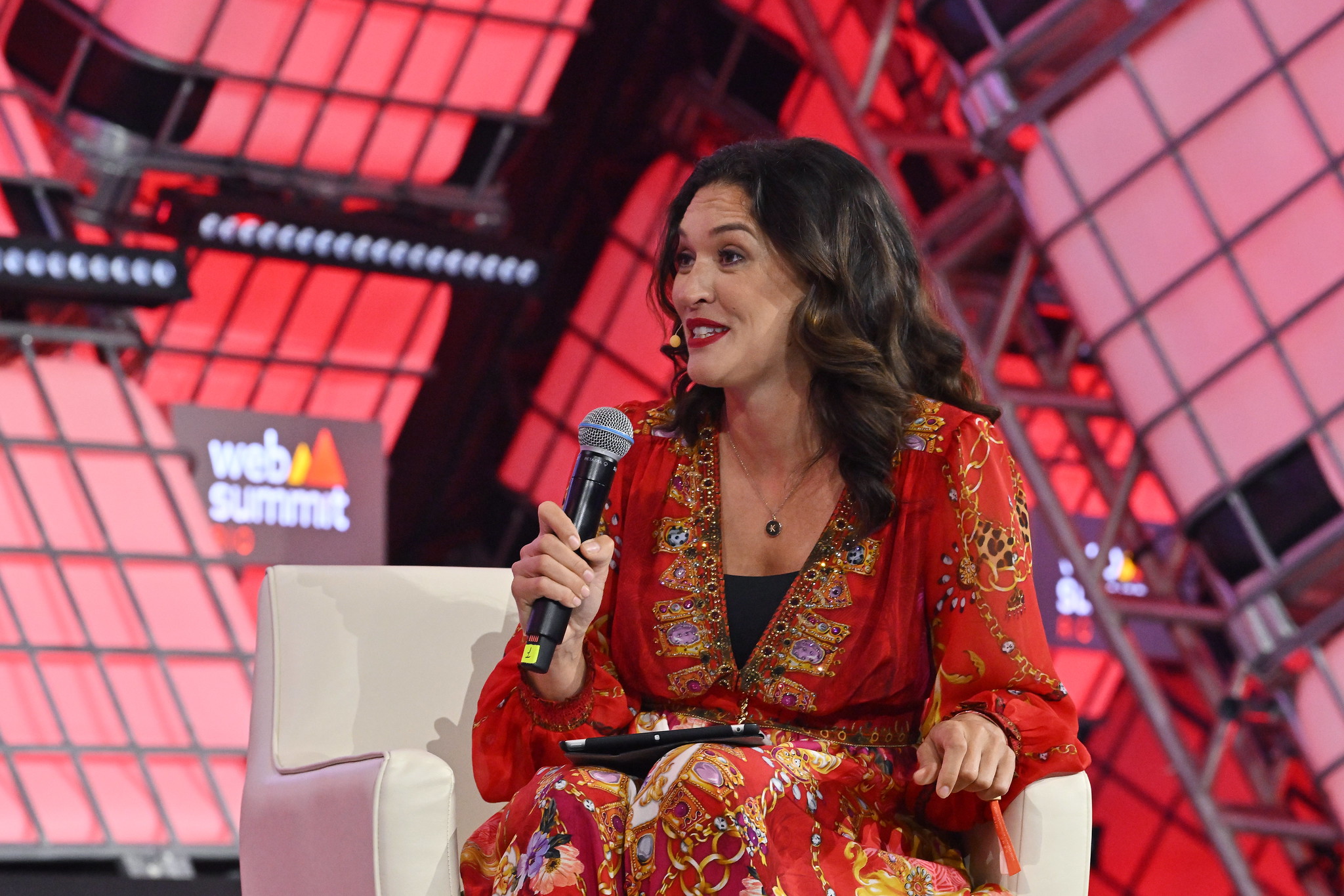 Katie Prescott, Technology Business Editor, The Times, on Centre Stage during day two of Web Summit Rio 2023 at Riocentro in Rio de Janeiro, Brazil.