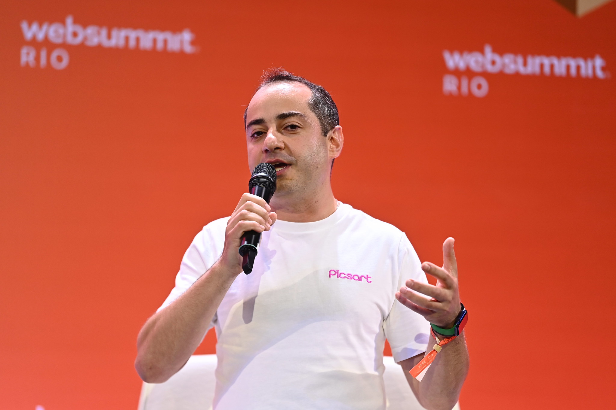 Mikayel Vardanyan, Founding Partner & Chief Product Officer, Picsart, on Creatiff Stage during day three of Web Summit Rio 2023 at Riocentro in Rio de Janeiro, Brazil.