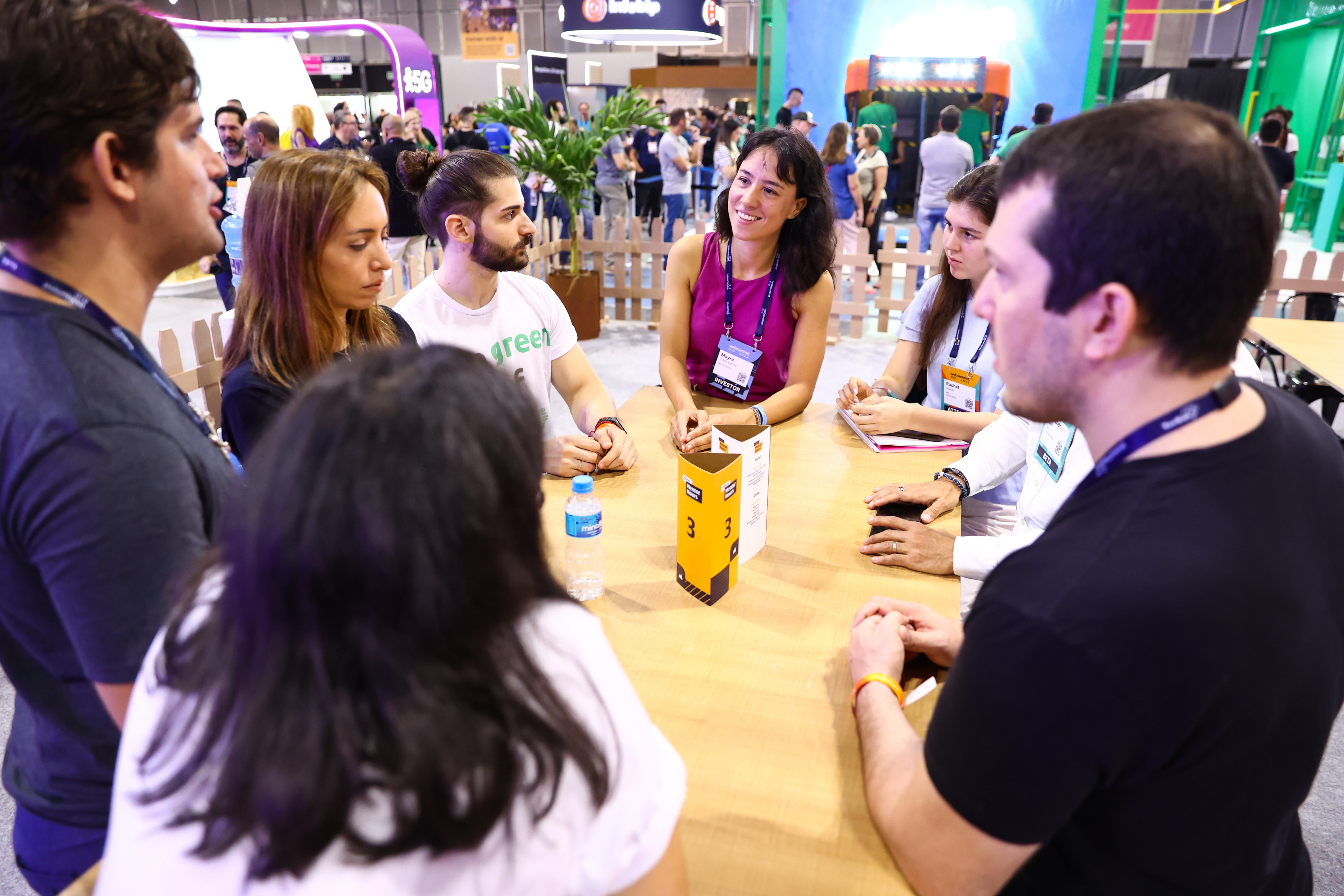 3 May 2023; Mayra Cimet Dattoli, WE Ventures, and attendees at Mentor Hours during day two of Web Summit Rio 2023 at Riocentro in Rio de Janeiro, Brazil. Photo by Vaughn Ridley/Web Summit Rio via Sportsfile